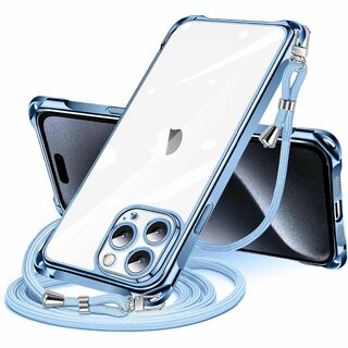 【色: ブルー】iPhone 15 Pro 用 ケース クリア ショルダー iP(その他)