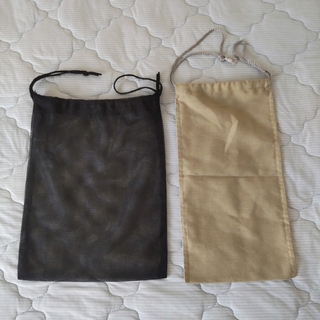 2個★シューズ袋  スリッパ袋巾着型  黒 メッシュタイプカーキ 細長タイプ(その他)
