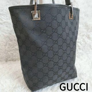 グッチ(Gucci)の【定番】グッチ GG キャンバス トート レザー シルバー金具  バケツ 黒(トートバッグ)