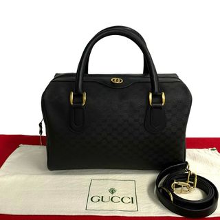 グッチ(Gucci)の極 美品 GUCCI オールドグッチ ヴィンテージ マイクロ GG ロゴ レザー 2way ハンドバッグ ミニ ボストンバッグ ショルダーバッグ 黒 31279(ハンドバッグ)