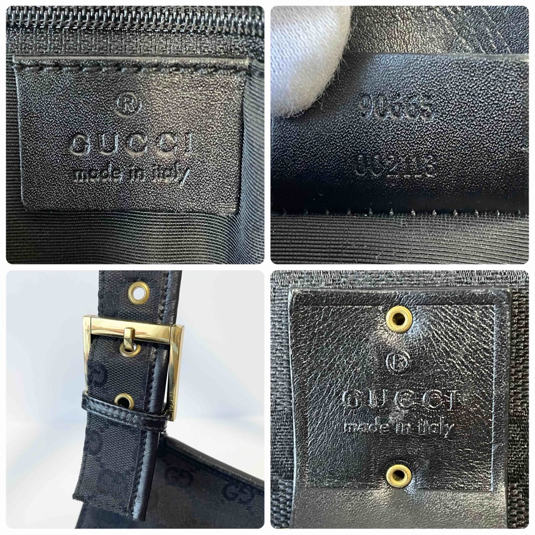 Gucci(グッチ)の【美品】グッチ  ワン ショルダーバッグ　肩かけ　GGキャンバス×レザー　黒 レディースのバッグ(ショルダーバッグ)の商品写真