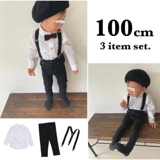 子ども服 100cm ノーカラーシャツ パンツ サスペンダー フォーマル(ドレス/フォーマル)