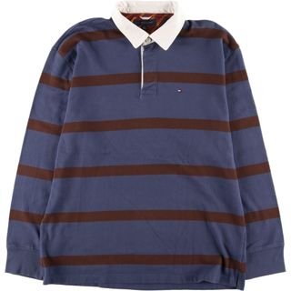 トミーヒルフィガー(TOMMY HILFIGER)の古着 トミーヒルフィガー TOMMY HILFIGER ボーダー柄 長袖 ラガーシャツ メンズL /eaa441377(シャツ)