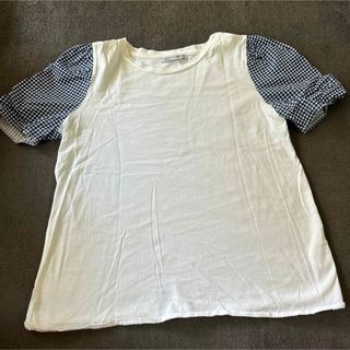 ザラ(ZARA)のZARA ザラ　Tシャツ　チェック　M 白　トップス　はんそ(Tシャツ(半袖/袖なし))