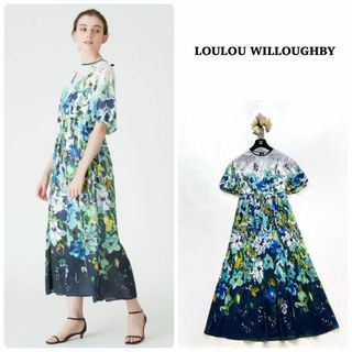 ルルウィルビー(LOULOU WILLOUGHBY)の【ルルウィルビー】パネルフラワータックギャザーワンピース　花柄　フレアデザイン(ロングワンピース/マキシワンピース)