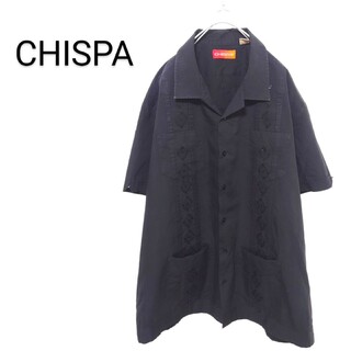 ヴィンテージ(VINTAGE)の【CHISPA】立体刺繍 開襟キューバシャツ ブラック A-1925(シャツ)