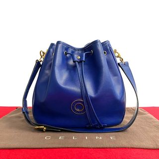 セリーヌ(celine)の極 美品 CELINE セリーヌ ヴィンテージ サークル ロゴ 金具 レザー 本革 巾着 ショルダーバッグ ポシェット サコッシュ ブルー 36031(ショルダーバッグ)