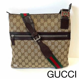 グッチ(Gucci)の【良品】GUCCI グッチ　ショルダーバッグ　GGキャンバス×レザー　ブラウン(ショルダーバッグ)