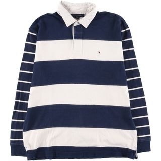 トミーヒルフィガー(TOMMY HILFIGER)の古着 トミーヒルフィガー TOMMY HILFIGER ボーダー柄 長袖 ラガーシャツ フィリピン製 メンズL /eaa441382(シャツ)