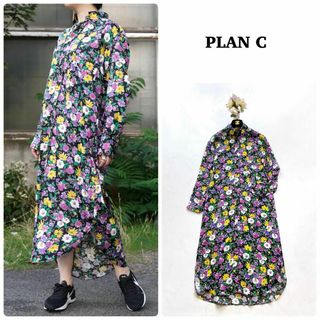 プランシー(Plan C)の【PLAN C】定価12万＊フラワープリント　シャツドレスワンピース　花柄　38(ロングワンピース/マキシワンピース)