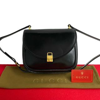 グッチ(Gucci)の極 美品 GUCCI オールドグッチ グッチ ヴィンテージ クレスト紋様 ターンロック カーフレザー 本革 ミニ ショルダーバッグ ブラック 61415(ショルダーバッグ)