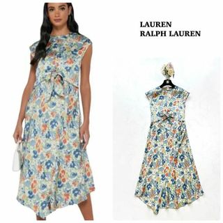 ラルフローレン(Ralph Lauren)の【ローレンラルフローレン】フラワープリント　ロングワンピース　花柄　リボン　00(ひざ丈ワンピース)