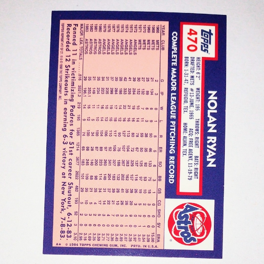 Topps(トップス)のMLBカード NOLAN RYAN topps シリーズ１Reprint ② スポーツ/アウトドアの野球(その他)の商品写真