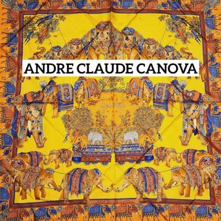 美品 ★ANDRE CLAUDE CANOVA★ スカーフ 大判 ゾウ オレンジ(バンダナ/スカーフ)