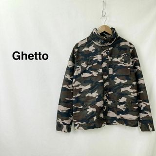 Ghetto ミリタリー ジップアップジャケット ダークグリーン メンズ(ミリタリージャケット)