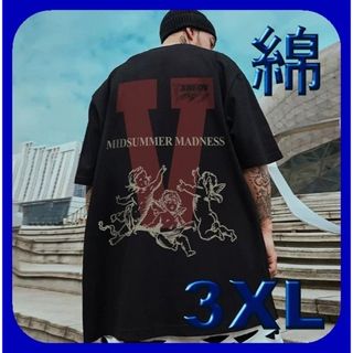 【綿】メンズ 半袖  ビッグシルエット ゆったりサイズ ブラック　№823948(Tシャツ/カットソー(半袖/袖なし))