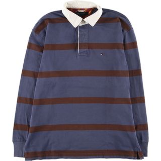 トミーヒルフィガー(TOMMY HILFIGER)の古着 トミーヒルフィガー TOMMY HILFIGER ボーダー柄 長袖 ラガーシャツ メンズM /eaa441370(シャツ)