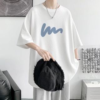 XL メンズ 白 Tシャツ 半袖  シンプル 無地 ロゴ オーバーサイズ(Tシャツ/カットソー(半袖/袖なし))