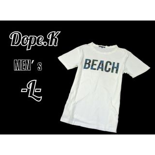 メンズL◇DOPE.K◇BEACHロゴ半袖Tシャツ 白色(Tシャツ/カットソー(半袖/袖なし))