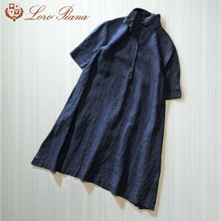 ロロピアーナ(LORO PIANA)のM32★極上リネン100% 半袖シャツワンピース ロロピアーナ(ひざ丈ワンピース)