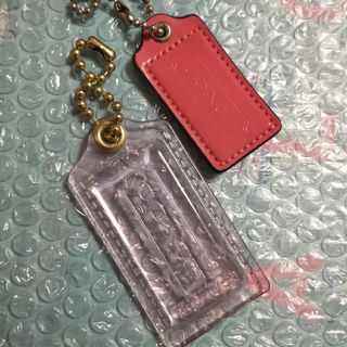 ピンク色 クリアカラー 中古 COACH チャーム タグ キーホルダー コーチ(キーホルダー)