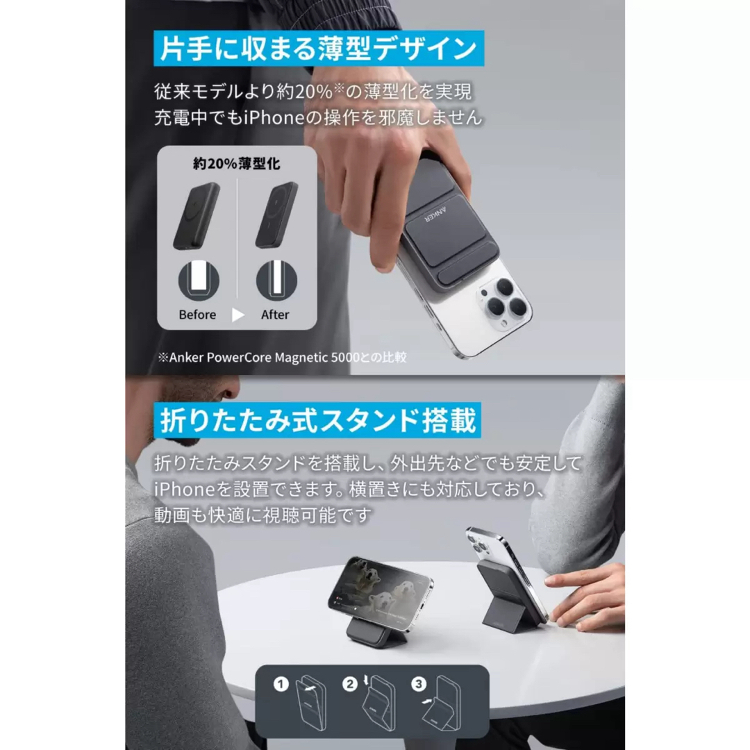 Anker(アンカー)のAnker 622  MagGo 5000mAh 新品 スマホ/家電/カメラのスマートフォン/携帯電話(バッテリー/充電器)の商品写真