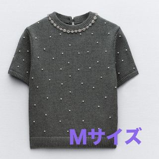 ZARA - ZARA ラインストーン フェイクパール ニットセーター