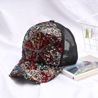 ブラック　黒　スパンコール　メッシュ　キャップ　ユニセックス　 韓国　帽子(キャップ)
