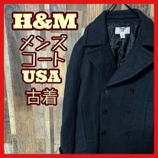 H&M メンズ ピーコート ネイビー M 無地 USA古着 90s 長袖(ピーコート)