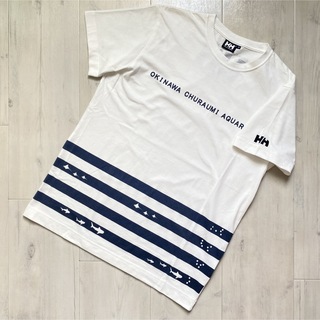 ヘリーハンセン(HELLY HANSEN)のTシャツ　ヘリーハンセン　沖縄　マンタ　Mサイズ　ホワイト　ストライプ(Tシャツ(半袖/袖なし))
