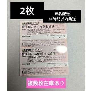 東急不動産　リゾートホテル・東急ステイ　株主様ご宿泊優待共通券　2枚(宿泊券)