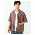 【BROWN】【M】BEAMS HEART / ステッチ オープンカラー ビッグシャツ