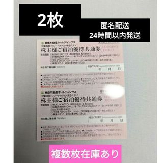 東急不動産　リゾートホテル・東急ステイ　株主様ご宿泊優待共通券　2枚(宿泊券)