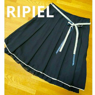 RIPIEL　リピエール　スカート　フレア　紺　膝丈　レース　フォーマル　リボン(ひざ丈スカート)