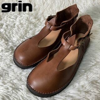美品 grIn Leaf オーロラシューズ レザー Tストラップシューズ 36(ローファー/革靴)
