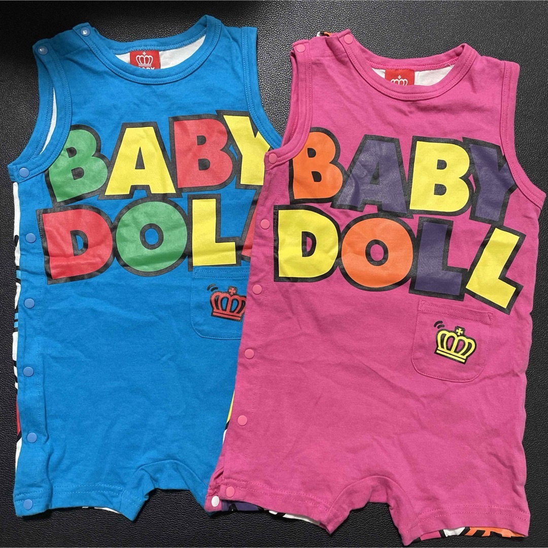 BABYDOLL(ベビードール)のベビードール　ロンパース　2枚セット　双子　お揃い　80 男の子　女の子　ペア キッズ/ベビー/マタニティのベビー服(~85cm)(ロンパース)の商品写真