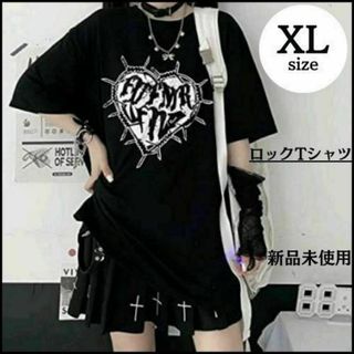 XLサイズ 黒ハート 半袖Tシャツ 【新品未使用品】ロック パンク モノトーン(Tシャツ(半袖/袖なし))