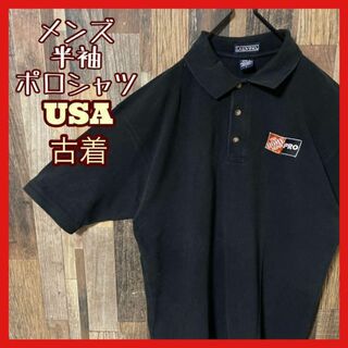 ブラック 刺繍 ボタン メンズ L 黒 USA古着 90s 半袖 ポロシャツ(ポロシャツ)