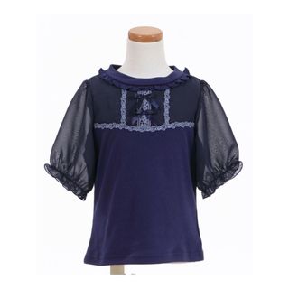 アクシーズファムキッズ(axes femme kids)のアクシーズファム　キッズ　レース使いブロッキングプルオーバー　紺色　140(Tシャツ/カットソー)