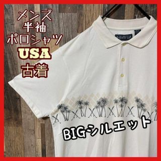 ホワイト メンズ XL ゆるダボ 柄 USA古着 90s 半袖 ポロシャツ(ポロシャツ)