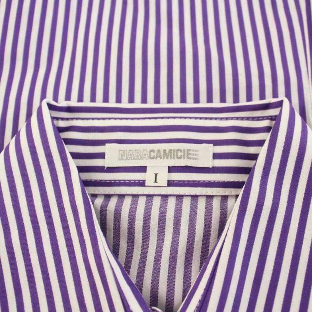 ナラカミーチェ シャツ ブラウス 長袖 ストライプ柄 比翼ボタン 紫 白 レディースのトップス(シャツ/ブラウス(長袖/七分))の商品写真