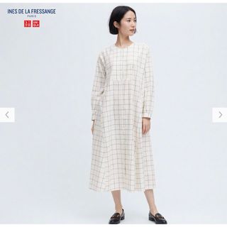 ユニクロ(UNIQLO)のタグ付未使用　UNIQLO×イネス  コットンツイルシャツワンピース　チェック(ロングワンピース/マキシワンピース)