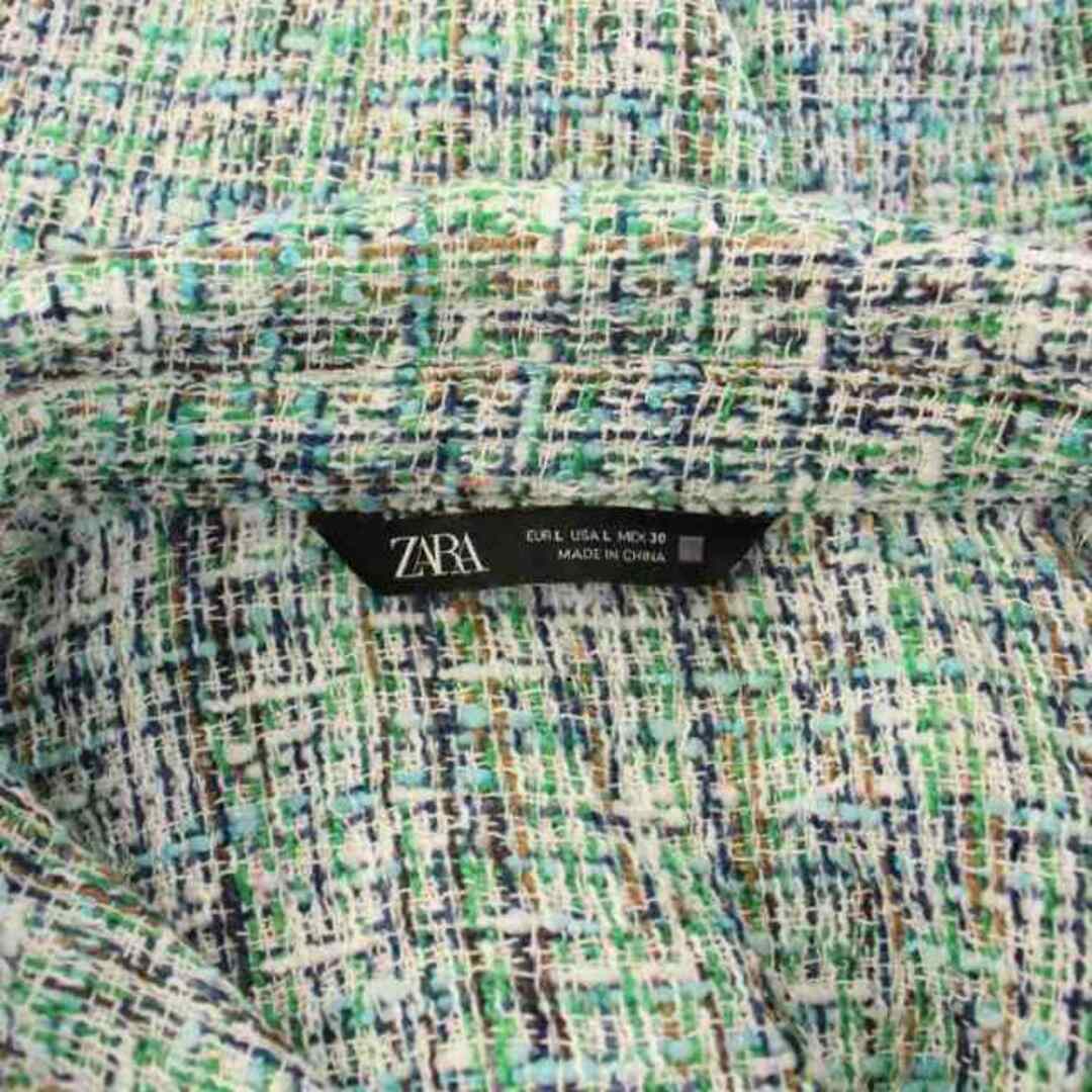 ZARA(ザラ)のザラ シャツ ブラウス 半袖 ツイード ハーフボタン ビーズ L 緑 グリーン レディースのトップス(シャツ/ブラウス(半袖/袖なし))の商品写真