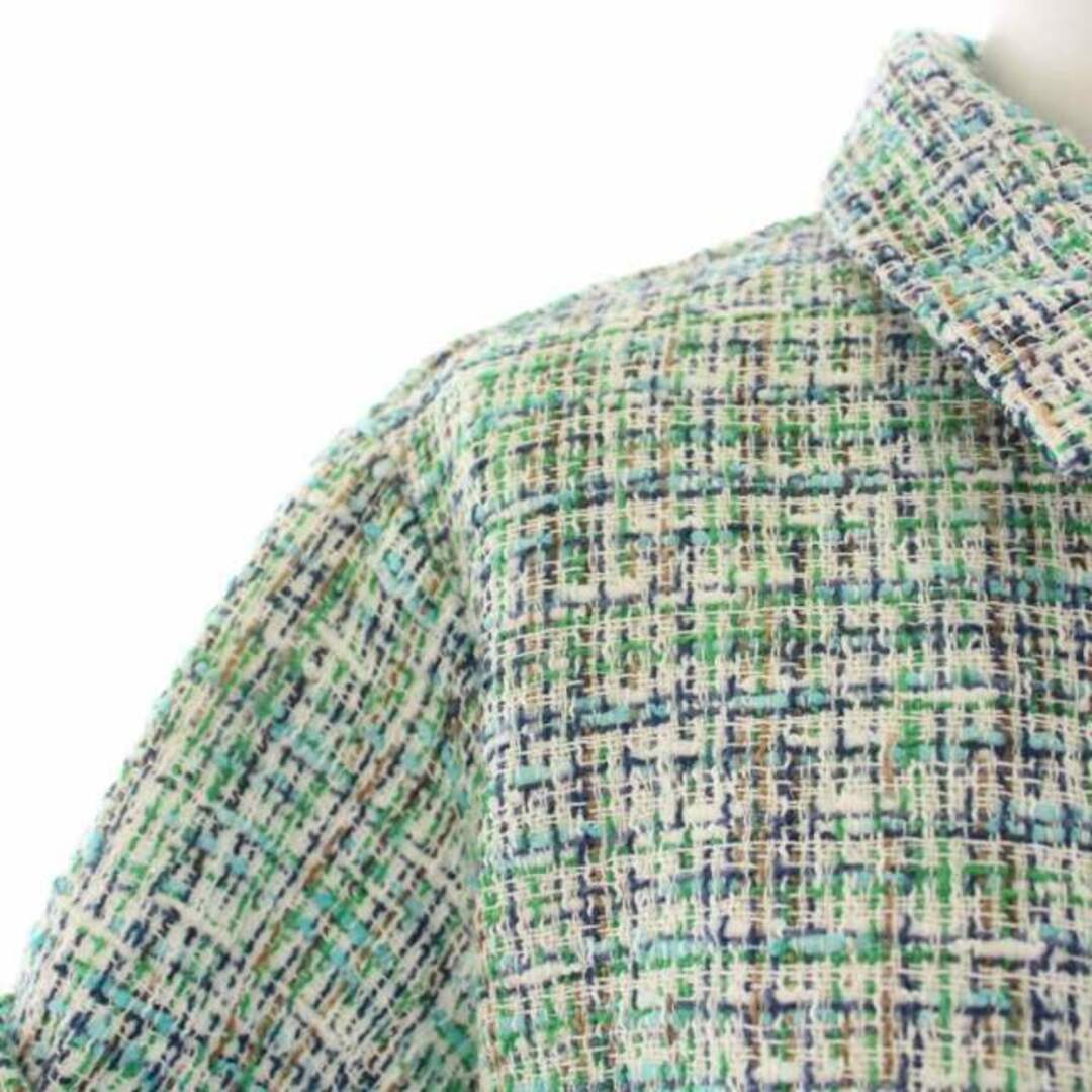 ZARA(ザラ)のザラ シャツ ブラウス 半袖 ツイード ハーフボタン ビーズ L 緑 グリーン レディースのトップス(シャツ/ブラウス(半袖/袖なし))の商品写真