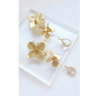 【再販】マットゴールド フラワー ピアス イヤリング ブライダル ハンドメイド