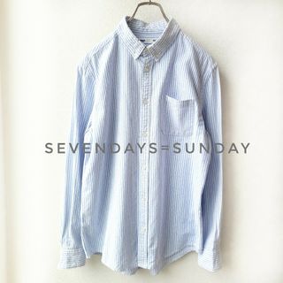 セブンデイズサンデイ(SEVENDAYS=SUNDAY)のセブンデイズ　長袖シャツ　ボタンダウン  ストライプ　コットン100％　XL(Tシャツ/カットソー(七分/長袖))