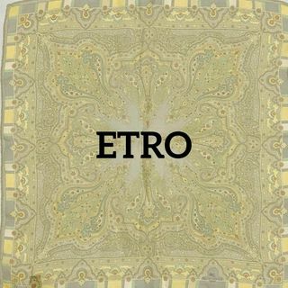 エトロ(ETRO)の美品 ★ETRO★ ミニスカーフ シフォン ペイズリー柄 シルク カーキ(バンダナ/スカーフ)