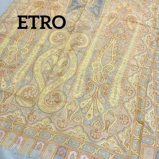 エトロ(ETRO)の★ETRO★ ロングスカーフ ペイズリー柄 シフォン シルク オレンジ グレー(バンダナ/スカーフ)