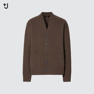 ユニクロ(UNIQLO)のプレミアムラムVネックカーディガン  ダークブラウン L(カーディガン)