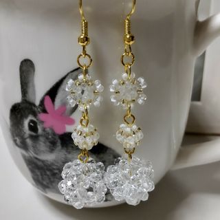 花＊キラキラクリアビーズボールピアス(ピアス)